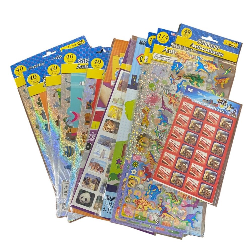 Sticker Lot of 16 Sets Cars‎ Animals Alphabet Dinosaurs Mermaid Carnival Sparkly